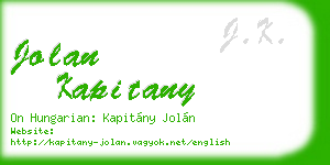 jolan kapitany business card