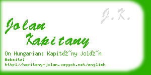 jolan kapitany business card